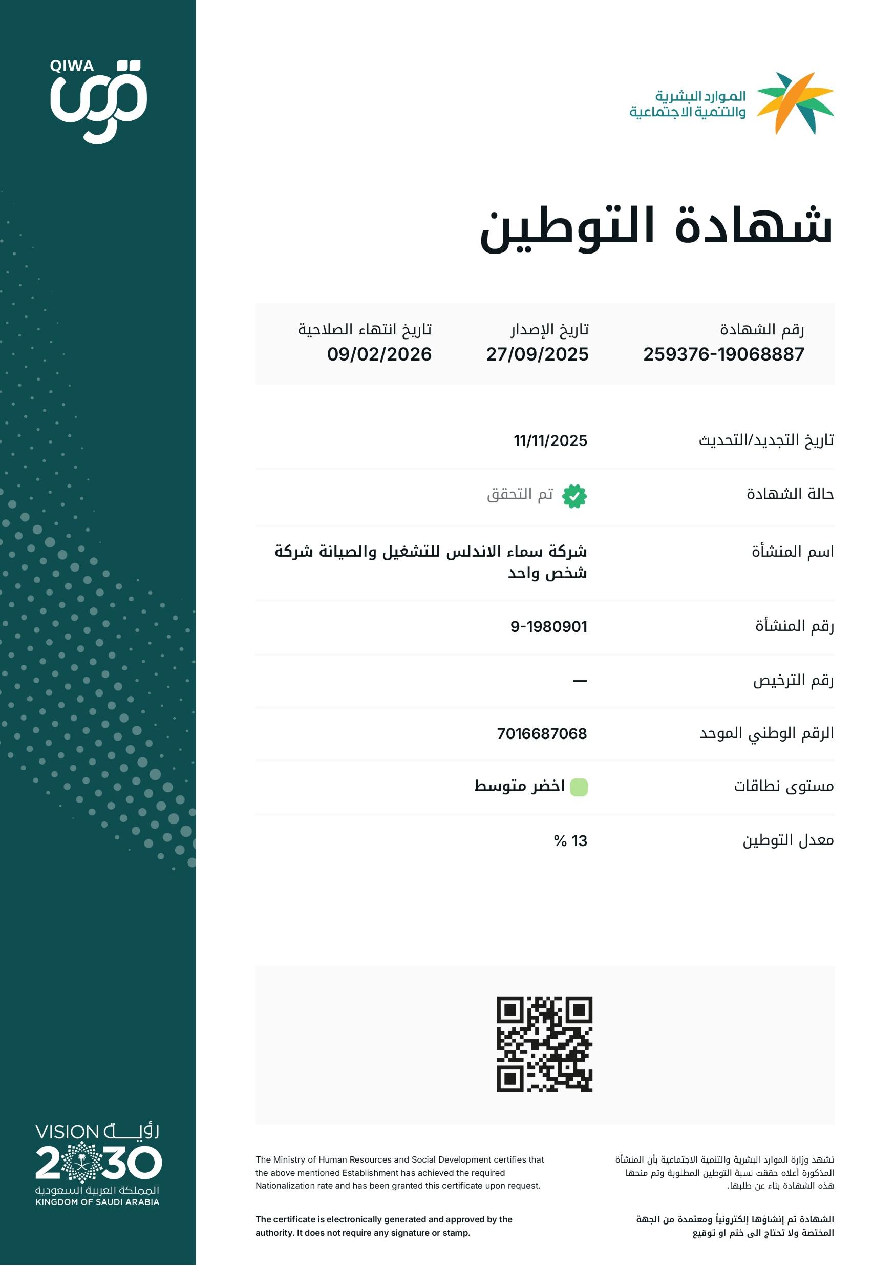 Saudization Certificate